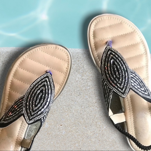 Italina Art Deco Black & Silver Classy Rhinestone Embellished Sandal - Picture 9 of 12